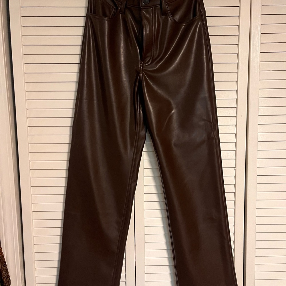 Abercrombie Brown Faux Leather 90s relaxed high rise Pants